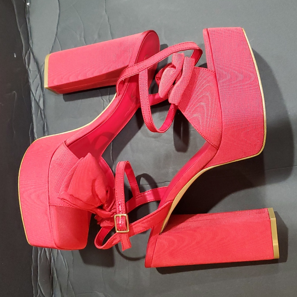 Jessica Simpson Women's Lollien Red Bow chunky‎ Platform heels Sandals size 11